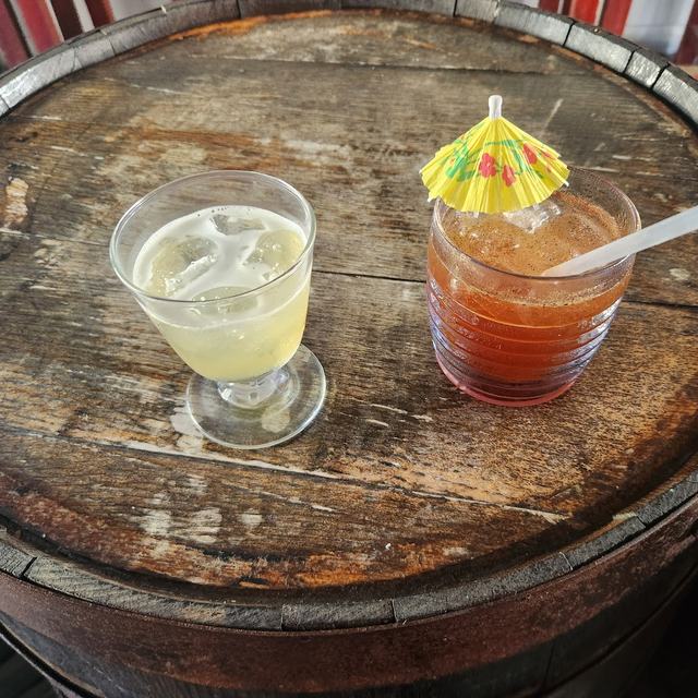 Cocktails on a barrel table